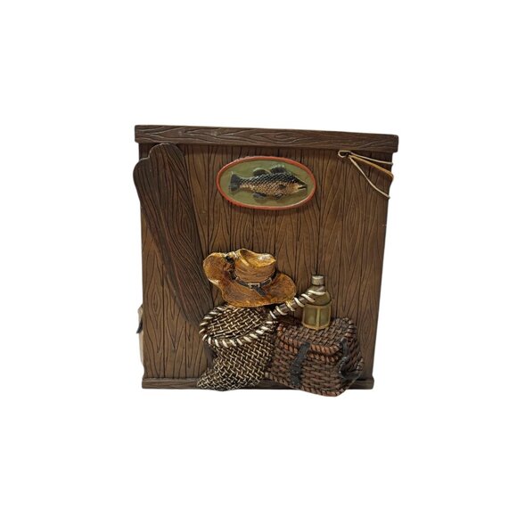 Rustic Fishing-Themed Resin Tissue Box Cover Man Cave I'd Rather Be Fishing - Picture 3 of 7